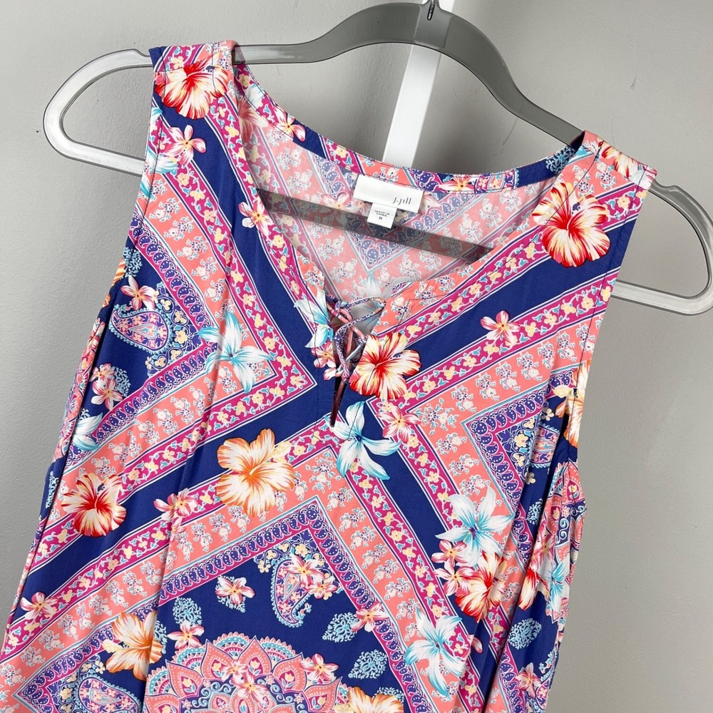 J. Jill Tank Top Womens M Tropical Flower Scarf Print Asymmetric‎ Hem Hibiscus
